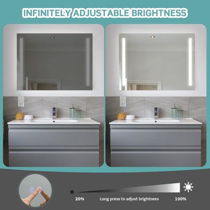 32 x 24 Inch Quadrate Wall Mirror with 3-Color Lights and Anti-Fog Function, Transparent Wall Mirrors at Gallery Canada