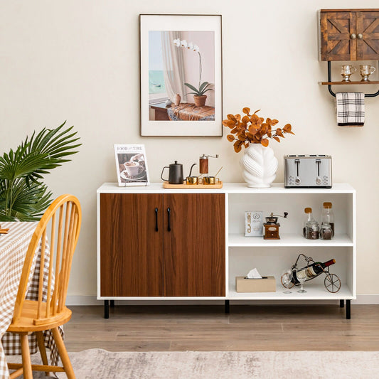 Modern Buffet Sideboard with 2 Doors and Open Compartments, Walnut Sideboards Cabinets & Buffets   at Gallery Canada