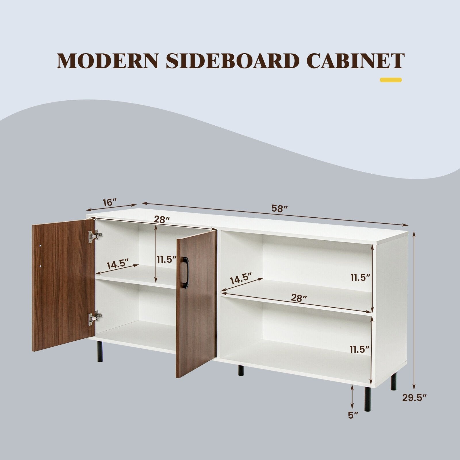 Modern Buffet Sideboard with 2 Doors and Open Compartments, Walnut Sideboards Cabinets & Buffets   at Gallery Canada