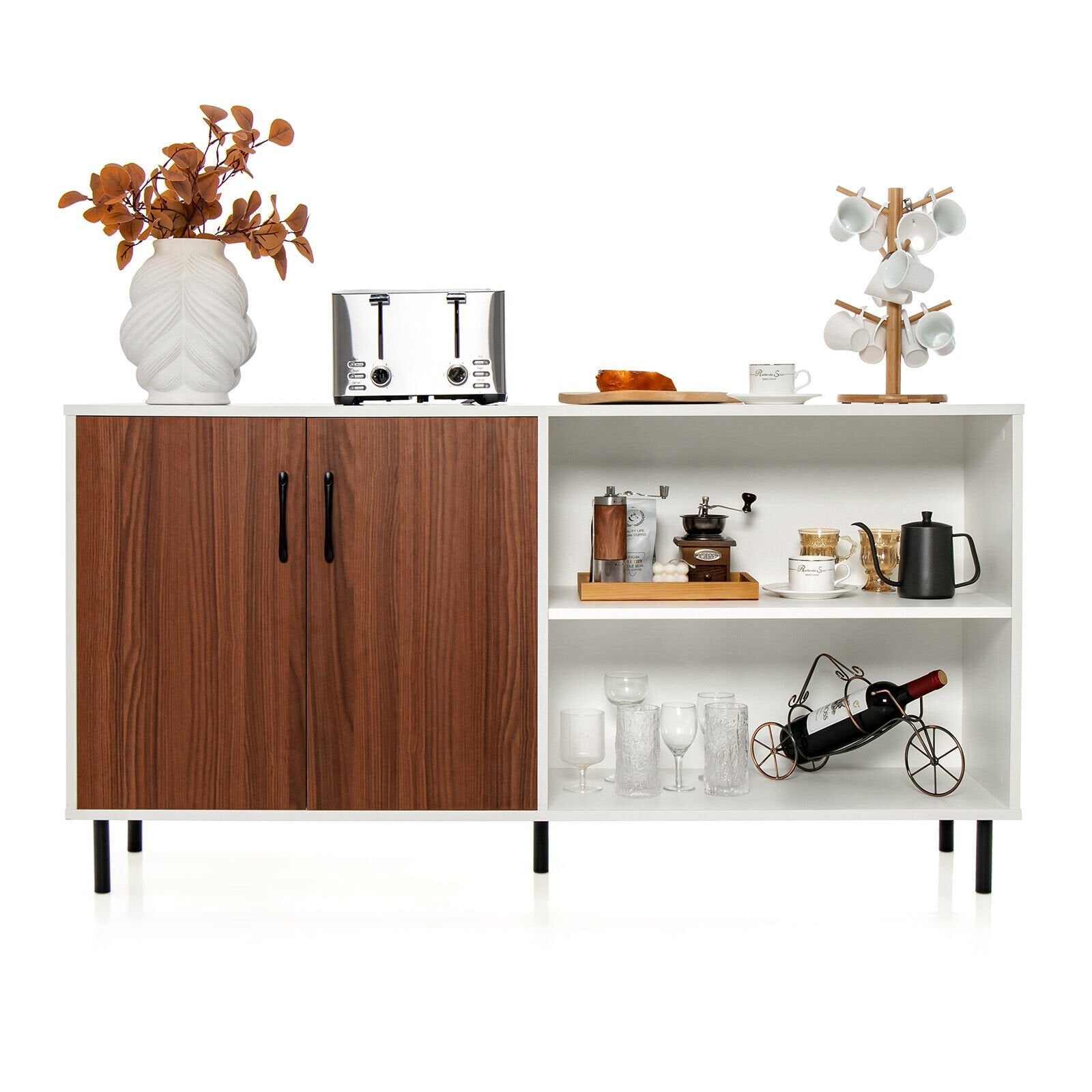 Modern Buffet Sideboard with 2 Doors and Open Compartments, Walnut Sideboards Cabinets & Buffets   at Gallery Canada