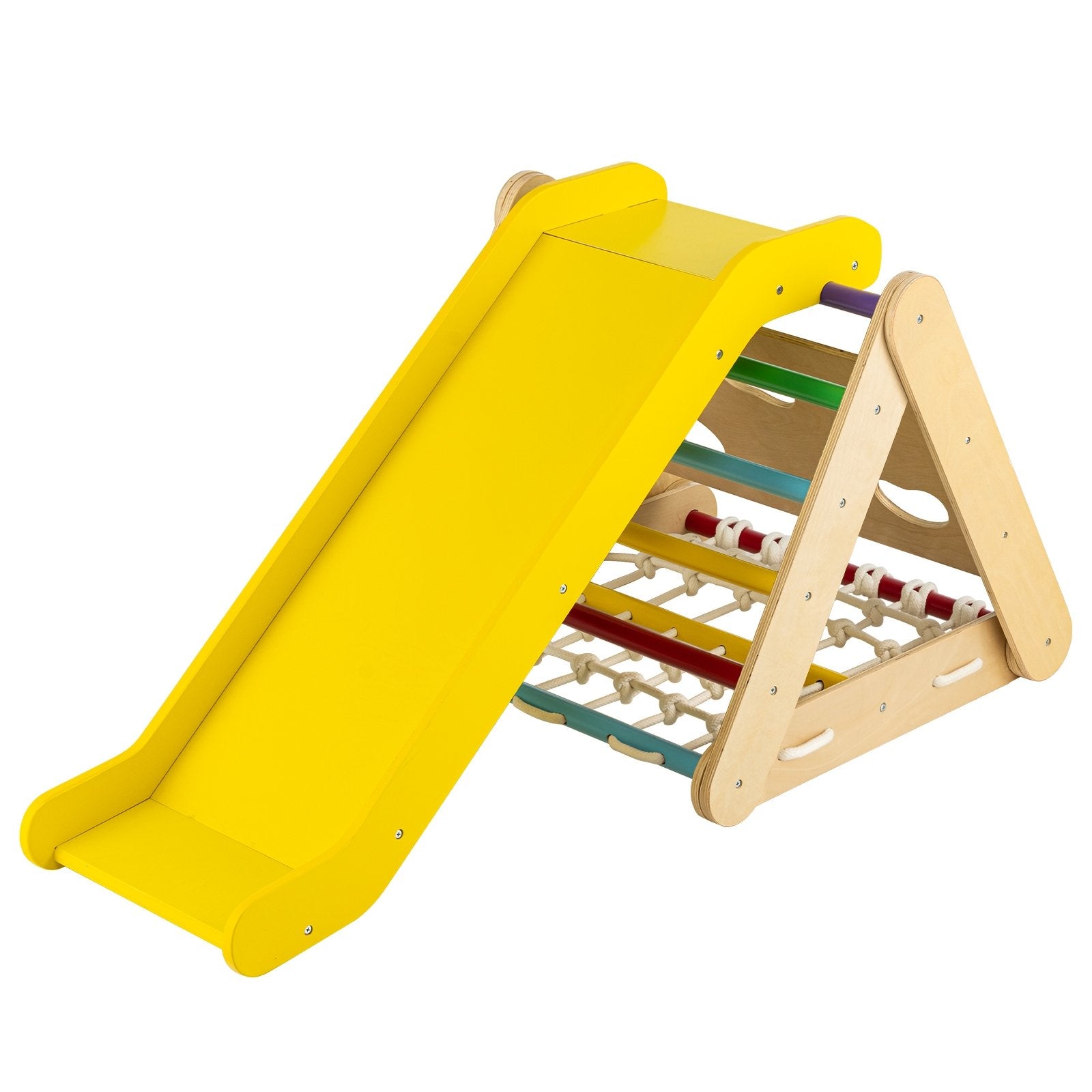 4 in 1 Triangle Climber Toy with Sliding Board and Climbing Net, Multicolor Climbers & Slides   at Gallery Canada