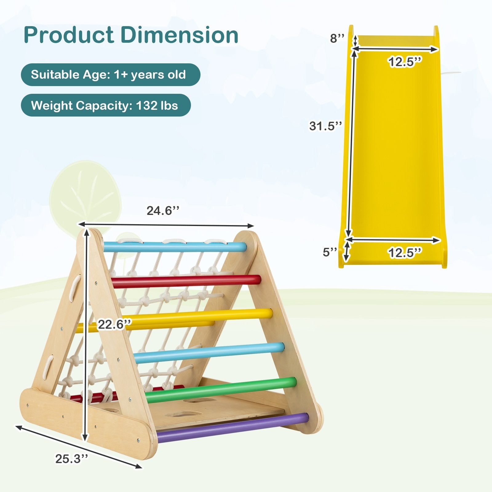 4 in 1 Triangle Climber Toy with Sliding Board and Climbing Net, Multicolor Climbers & Slides   at Gallery Canada