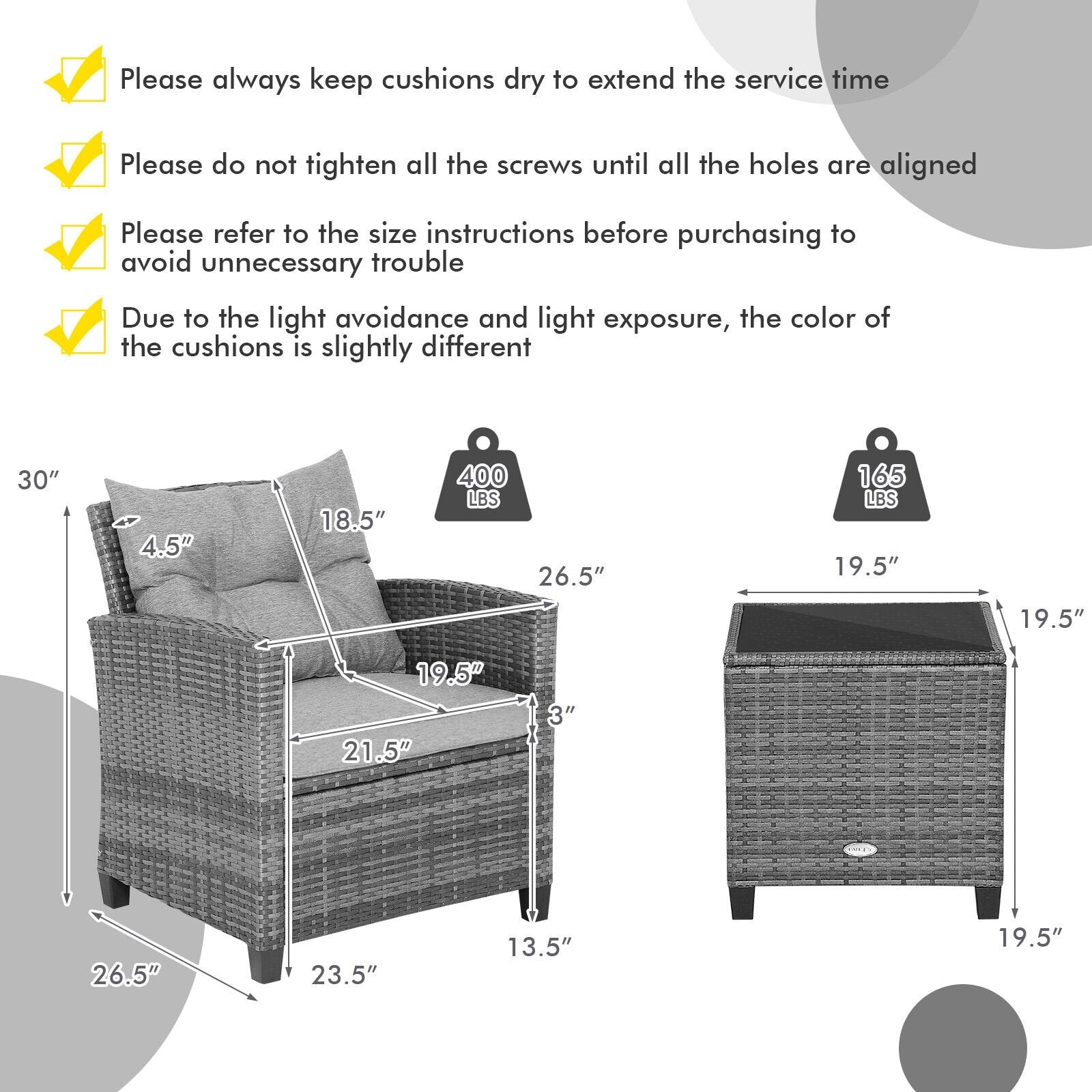 3 Pieces Outdoor Wicker Conversation Set with Tempered Glass Tabletop, Gray Patio Conversation Sets   at Gallery Canada