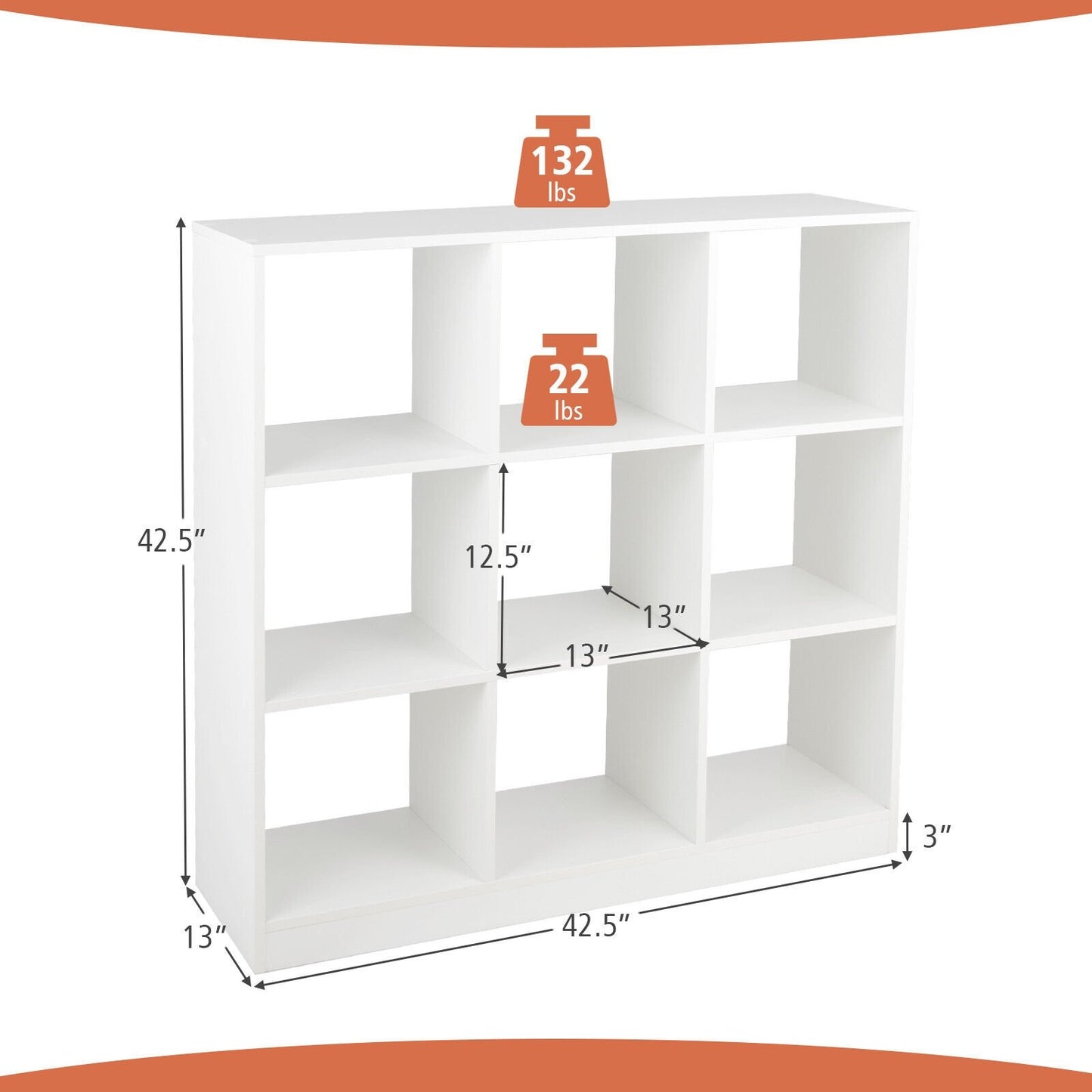 Modern 9-Cube Bookcase with 2 Anti-Tipping Kits for Books Toys Ornaments, White - Gallery Canada