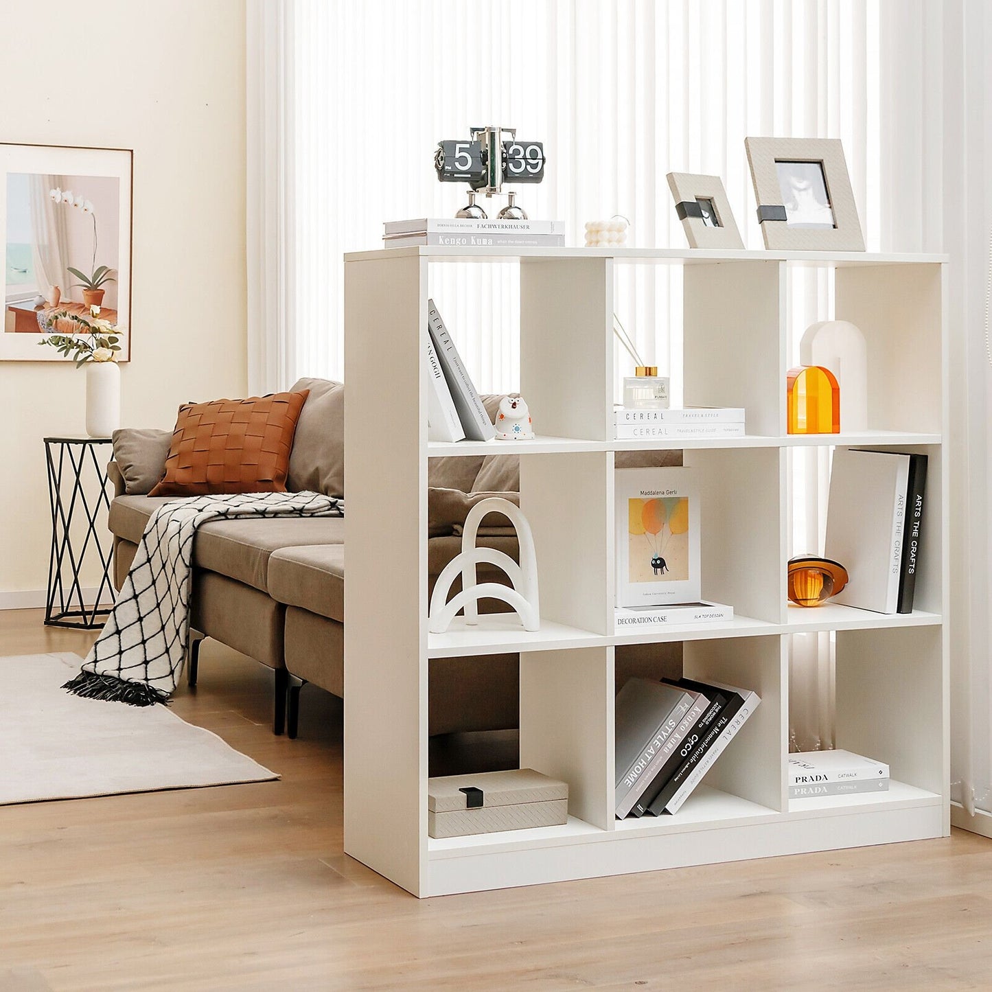 Modern 9-Cube Bookcase with 2 Anti-Tipping Kits for Books Toys Ornaments, White Bookcases   at Gallery Canada