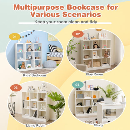 Modern 9-Cube Bookcase with 2 Anti-Tipping Kits for Books Toys Ornaments, White - Gallery Canada