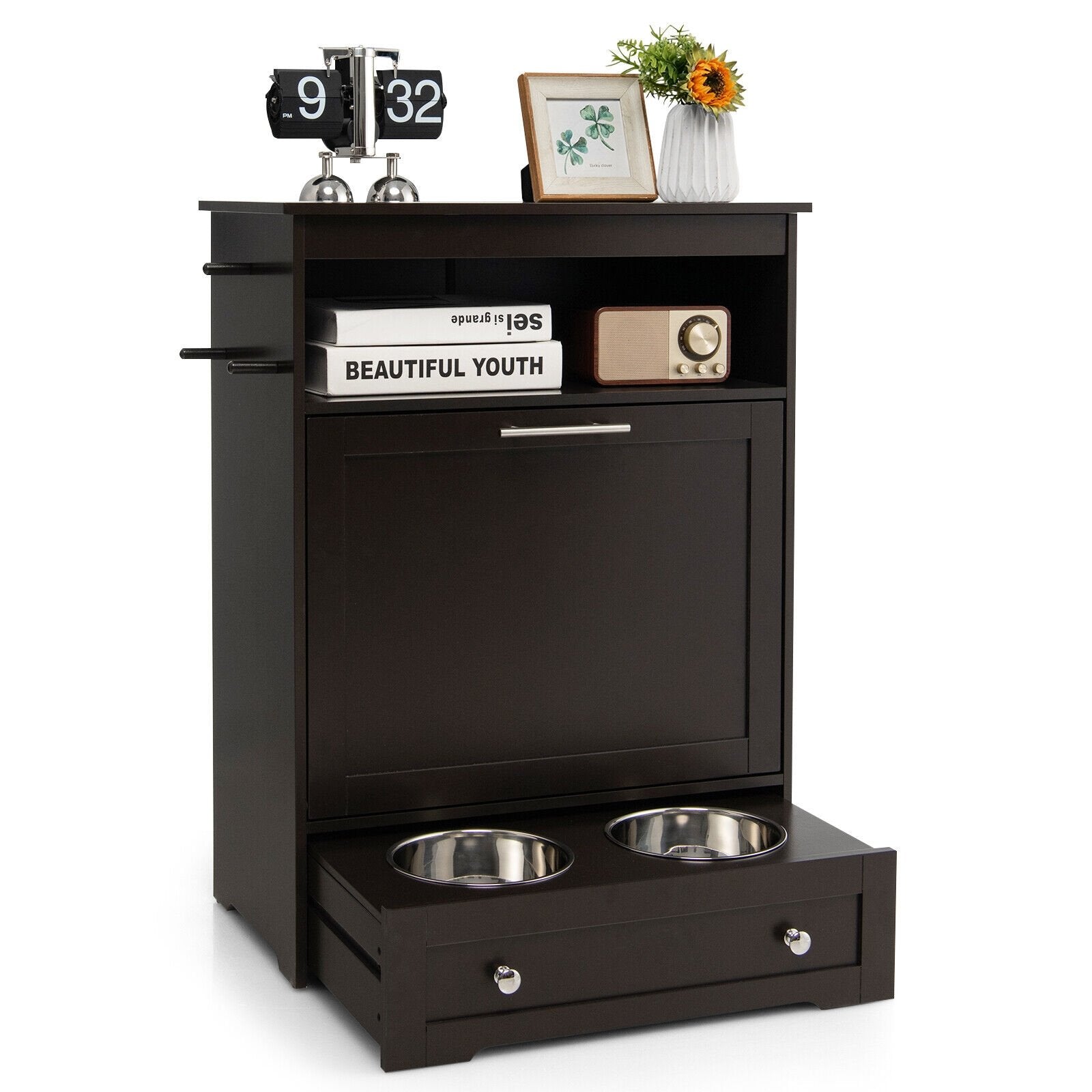 Pet Feeder Station with Stainless Steel Bowl, Coffee Cat Supplies   at Gallery Canada