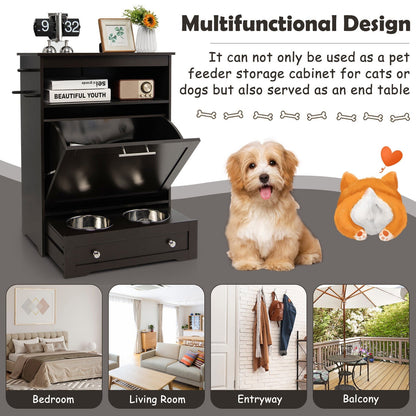 Pet Feeder Station with Stainless Steel Bowl, Coffee Cat Supplies   at Gallery Canada