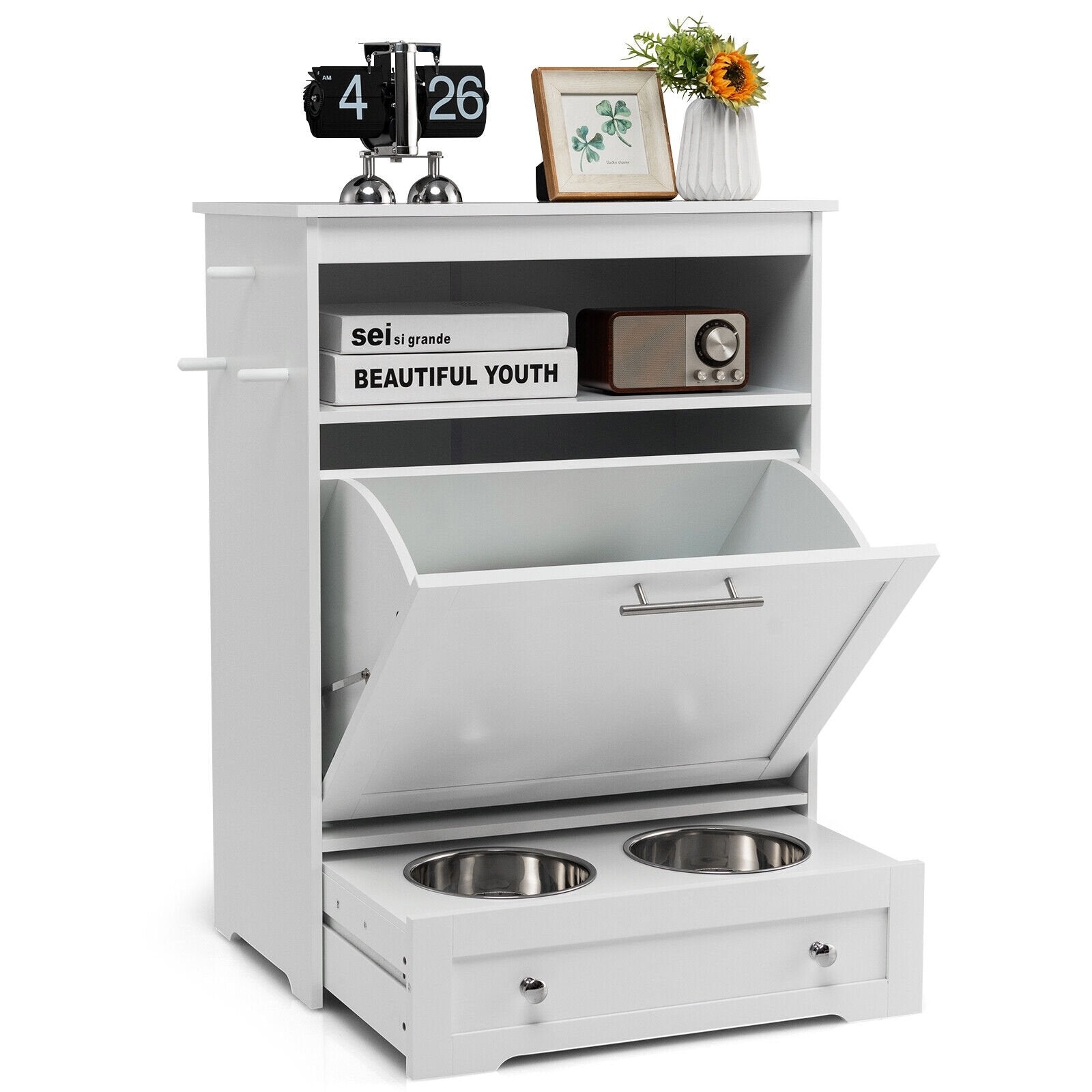 Pet Feeder Station with Stainless Steel Bowl, White Cat Supplies   at Gallery Canada