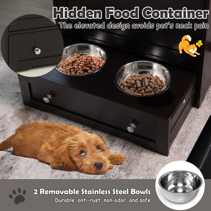 Pet Feeder Station with Stainless Steel Bowl, Coffee - Gallery Canada