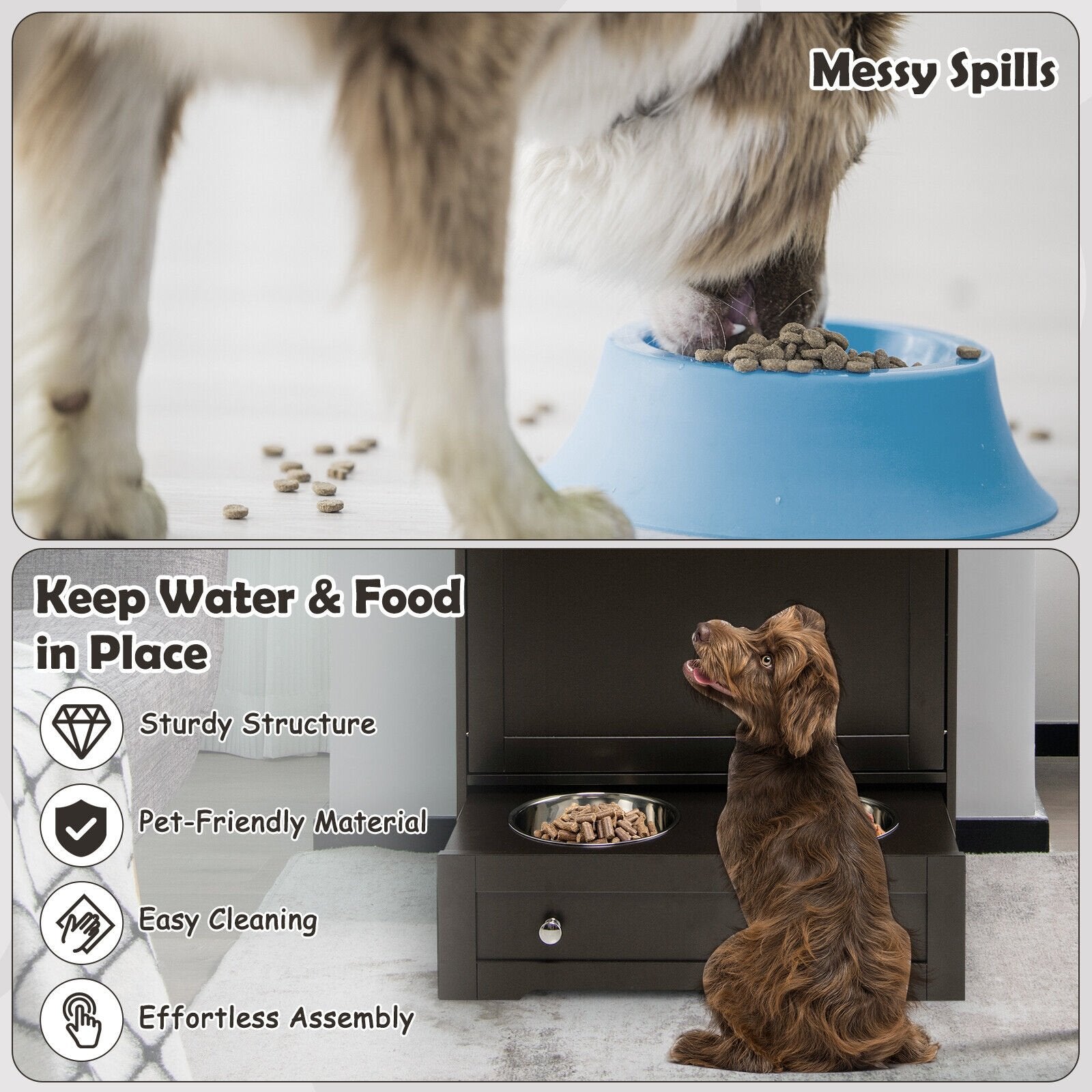 Pet Feeder Station with Stainless Steel Bowl, Coffee Cat Supplies   at Gallery Canada