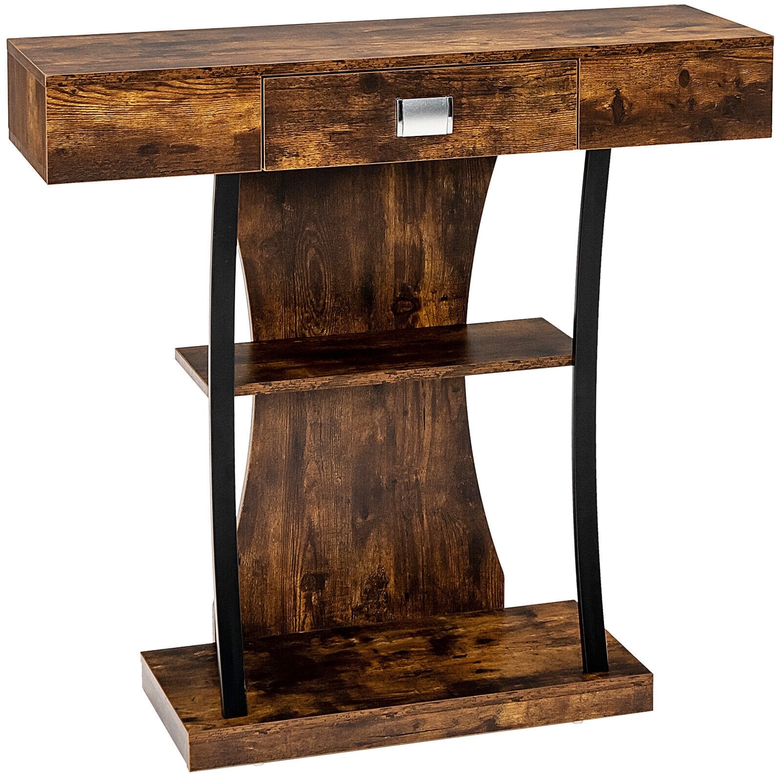 Console Table with Drawer and 2-Tier Shelves for Entryway Living Room, Rustic Brown Console Tables   at Gallery Canada