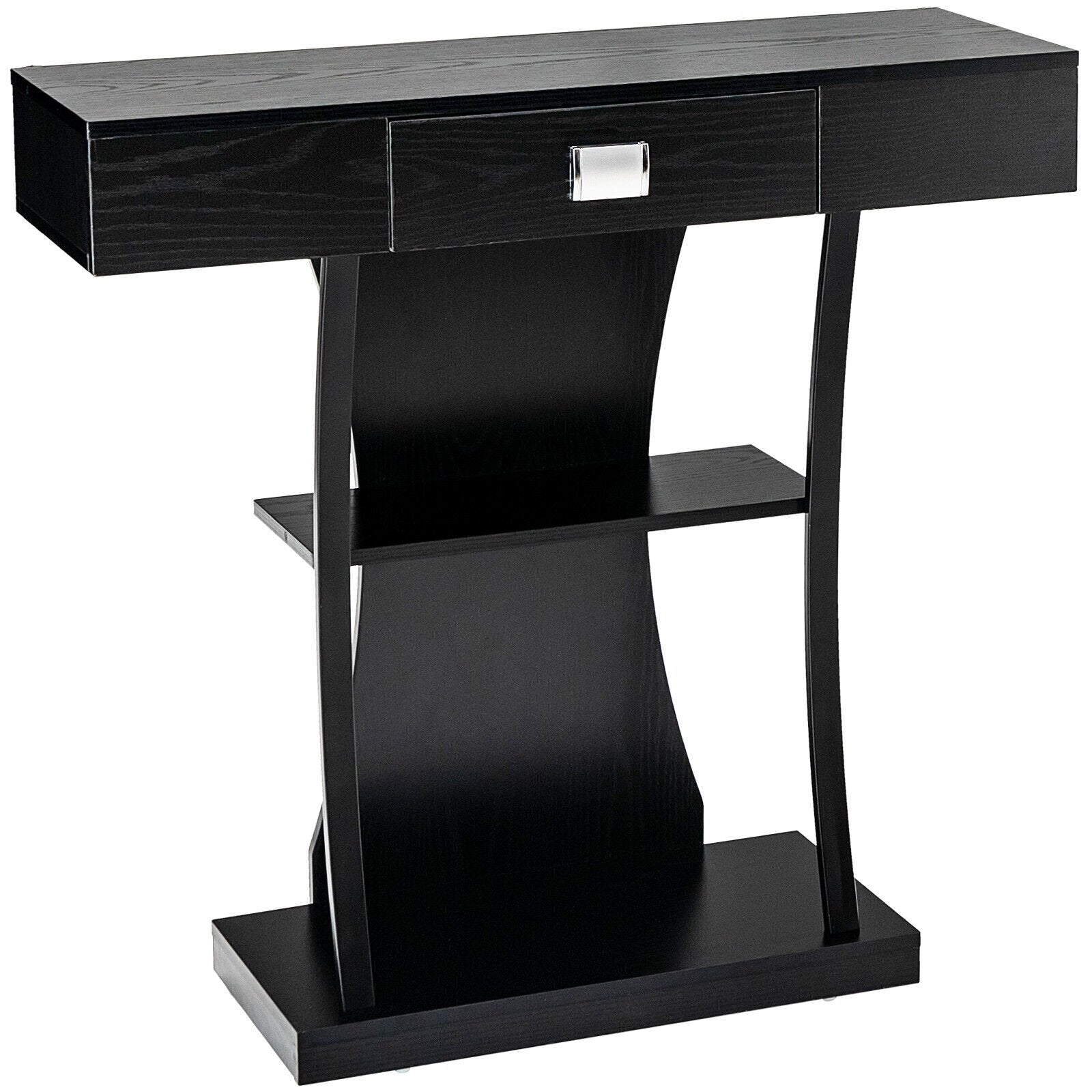 Console Table with Drawer and 2-Tier Shelves for Entryway Living Room, Black Console Tables   at Gallery Canada