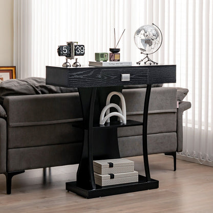 Console Table with Drawer and 2-Tier Shelves for Entryway Living Room, Black Console Tables   at Gallery Canada