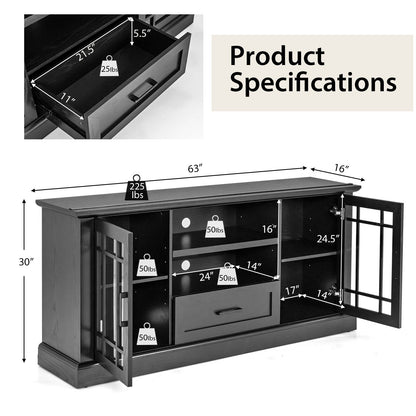 TV Stand for TVs up to 70 with Glass Doors Cubbies and Drawer, Black - Gallery Canada