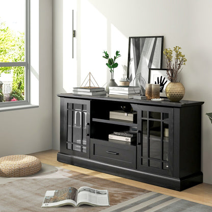 TV Stand for TVs up to 70 with Glass Doors Cubbies and Drawer, Black Entertainment Centers & TV Stands   at Gallery Canada