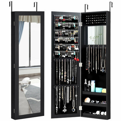 Full Length Mirror Jewelry Cabinet with Ring Slots and Necklace Hooks, Black Jewelry Armoires   at Gallery Canada