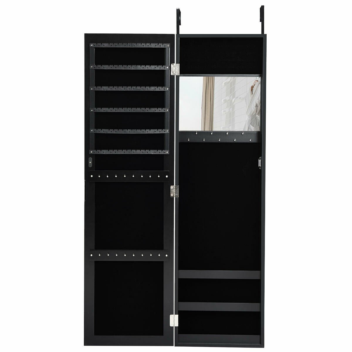 Full Length Mirror Jewelry Cabinet with Ring Slots and Necklace Hooks, Black Jewelry Armoires   at Gallery Canada