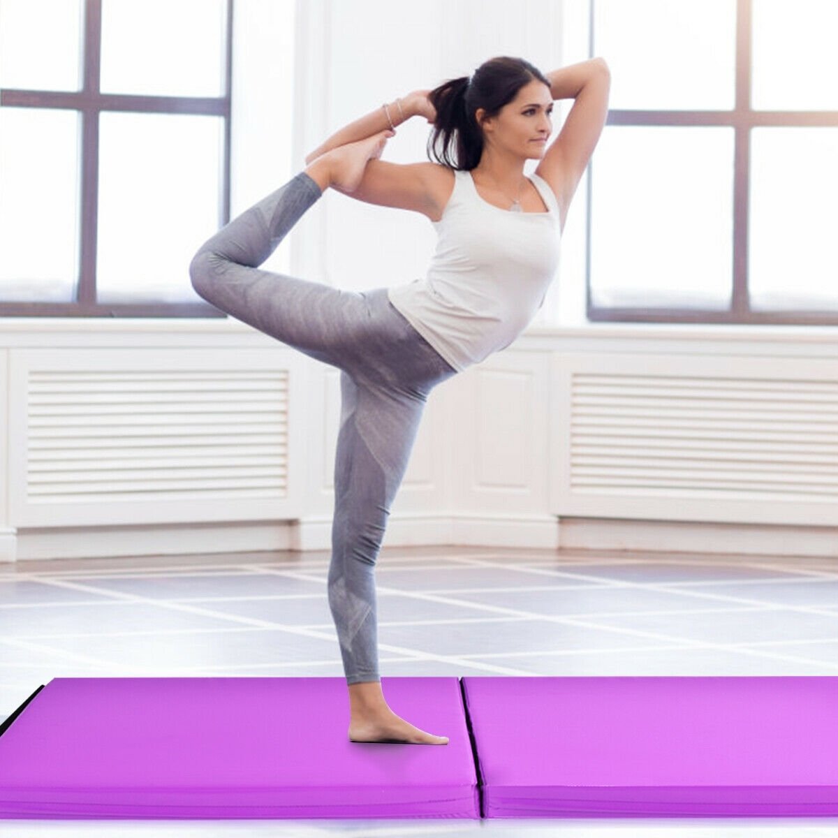 6 x 2 Feet Gymnastic Mat with Carrying Handles for Yoga, Purple Yoga & Gym Mats   at Gallery Canada