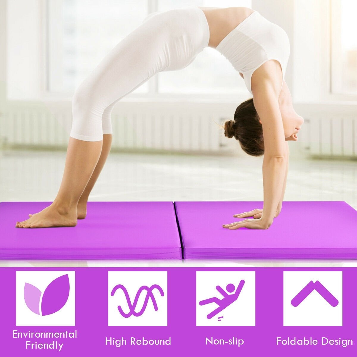 6 x 2 Feet Gymnastic Mat with Carrying Handles for Yoga, Purple Yoga & Gym Mats   at Gallery Canada