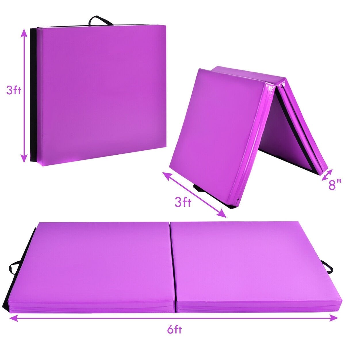 6 x 2 Feet Gymnastic Mat with Carrying Handles for Yoga, Purple Yoga & Gym Mats   at Gallery Canada