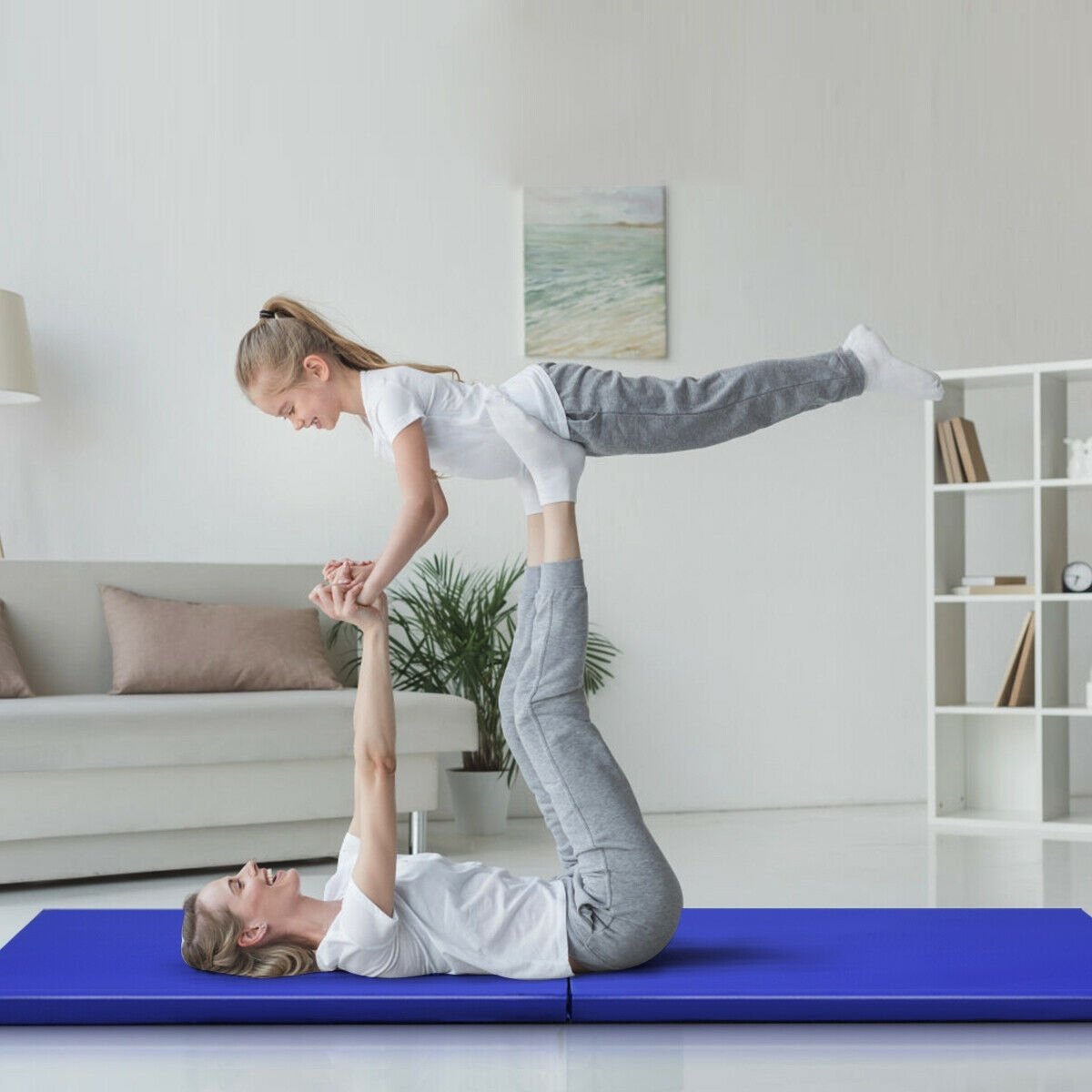 6 x 2 Feet Gymnastic Mat with Carrying Handles for Yoga, Blue Yoga & Gym Mats   at Gallery Canada