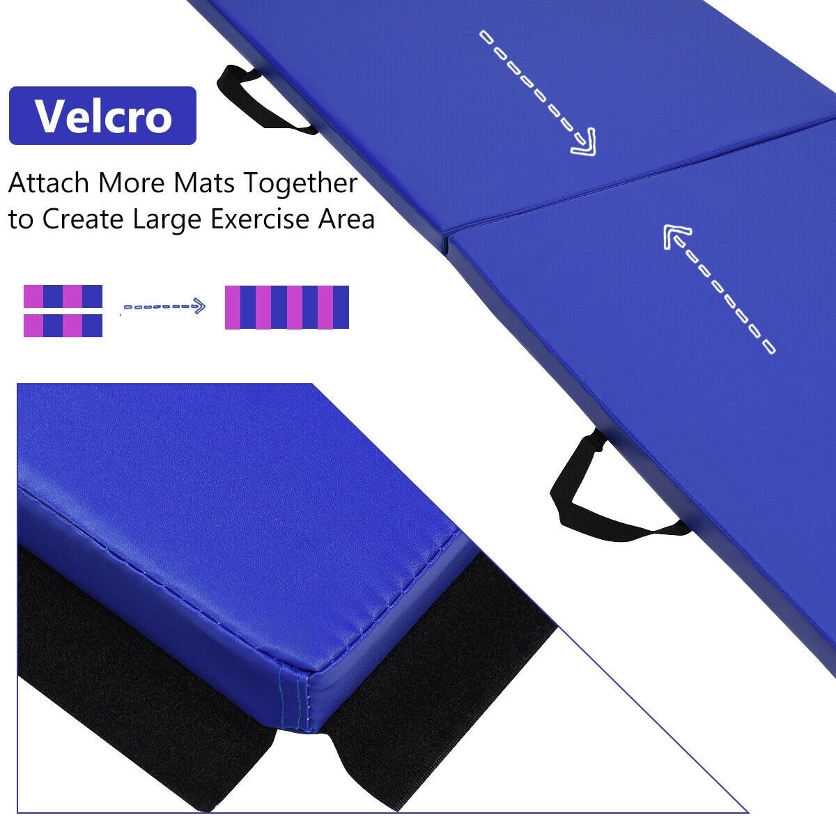 6 x 2 Feet Gymnastic Mat with Carrying Handles for Yoga, Blue - Gallery Canada