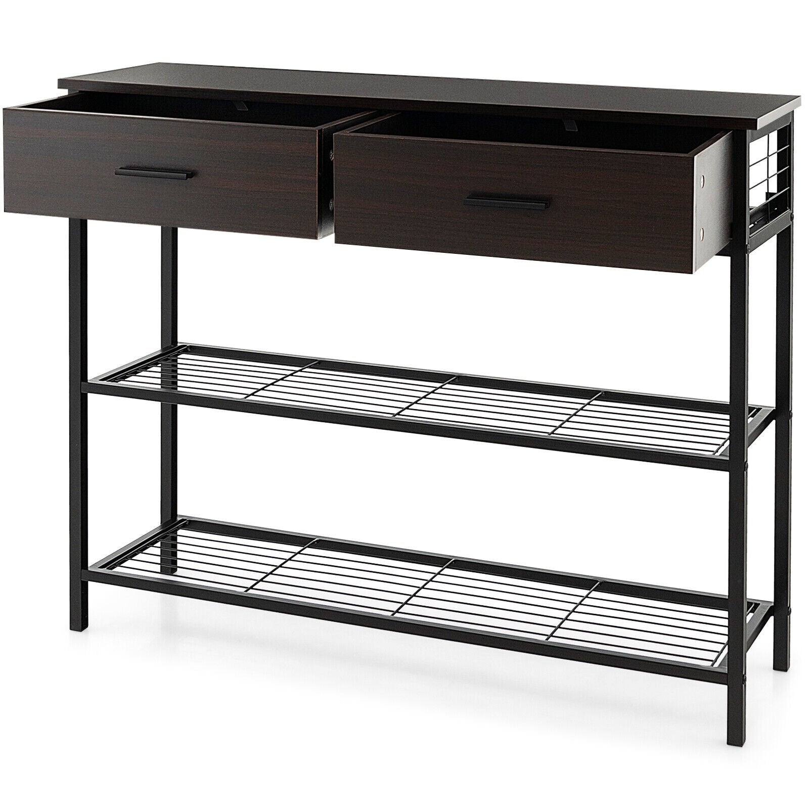 39.5 Inch Entryway Table with 2 Drawers and 2-Tier Shelves, Dark Brown Console Tables   at Gallery Canada