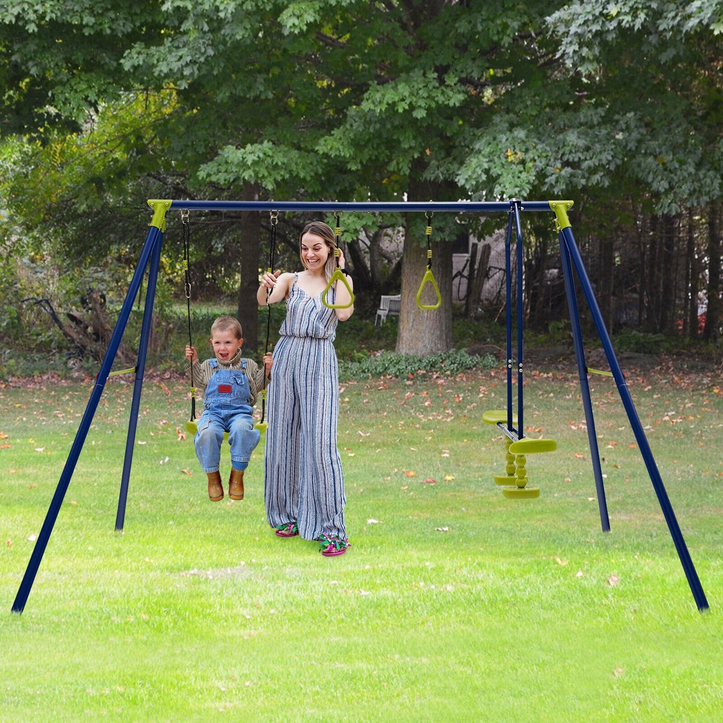 3-in-1 Outdoor Swing Set for Kids Aged 3 to 10, Blue Swing & Playsets   at Gallery Canada