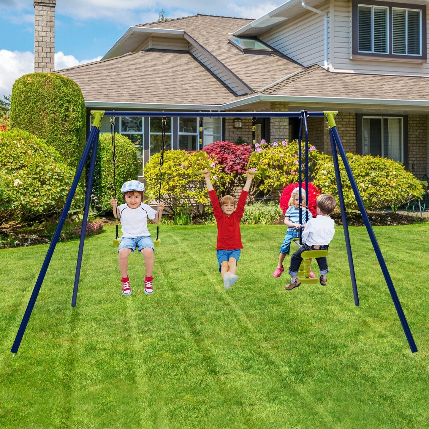 3-in-1 Outdoor Swing Set for Kids Aged 3 to 10, Blue Swing & Playsets   at Gallery Canada