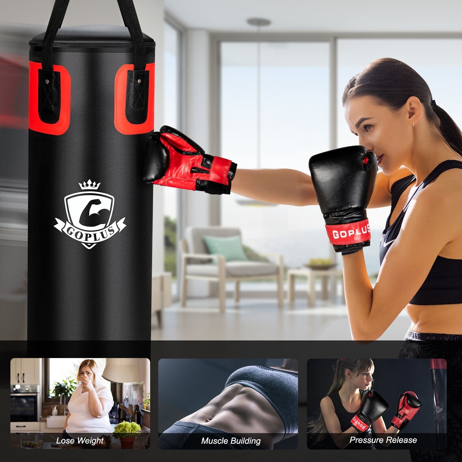 Filled Punching Bag Set for Adults- 56 lbs, Black Boxing & Martial Arts   at Gallery Canada