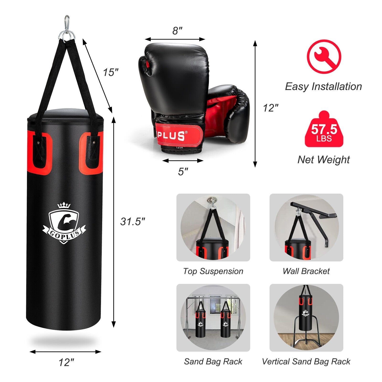 Filled Punching Bag Set for Adults- 56 lbs, Black Boxing & Martial Arts   at Gallery Canada