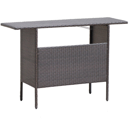 Outdoor Wicker Bar Table with 2 Metal Mesh Shelves, Brown Patio Bar Furniture   at Gallery Canada