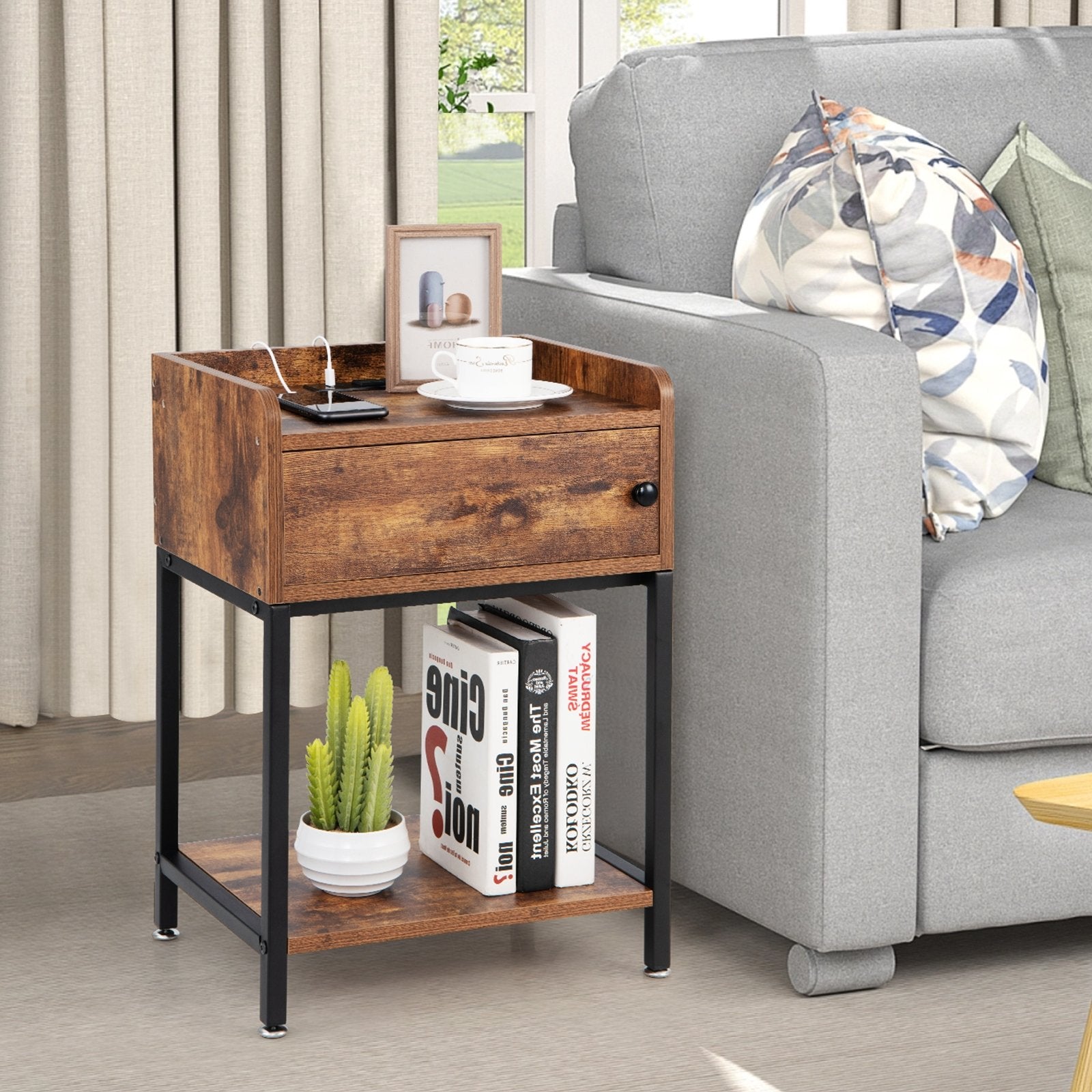 Lift Top End Table with Charging Station and Storage Shelves, Coffee End & Side Tables   at Gallery Canada