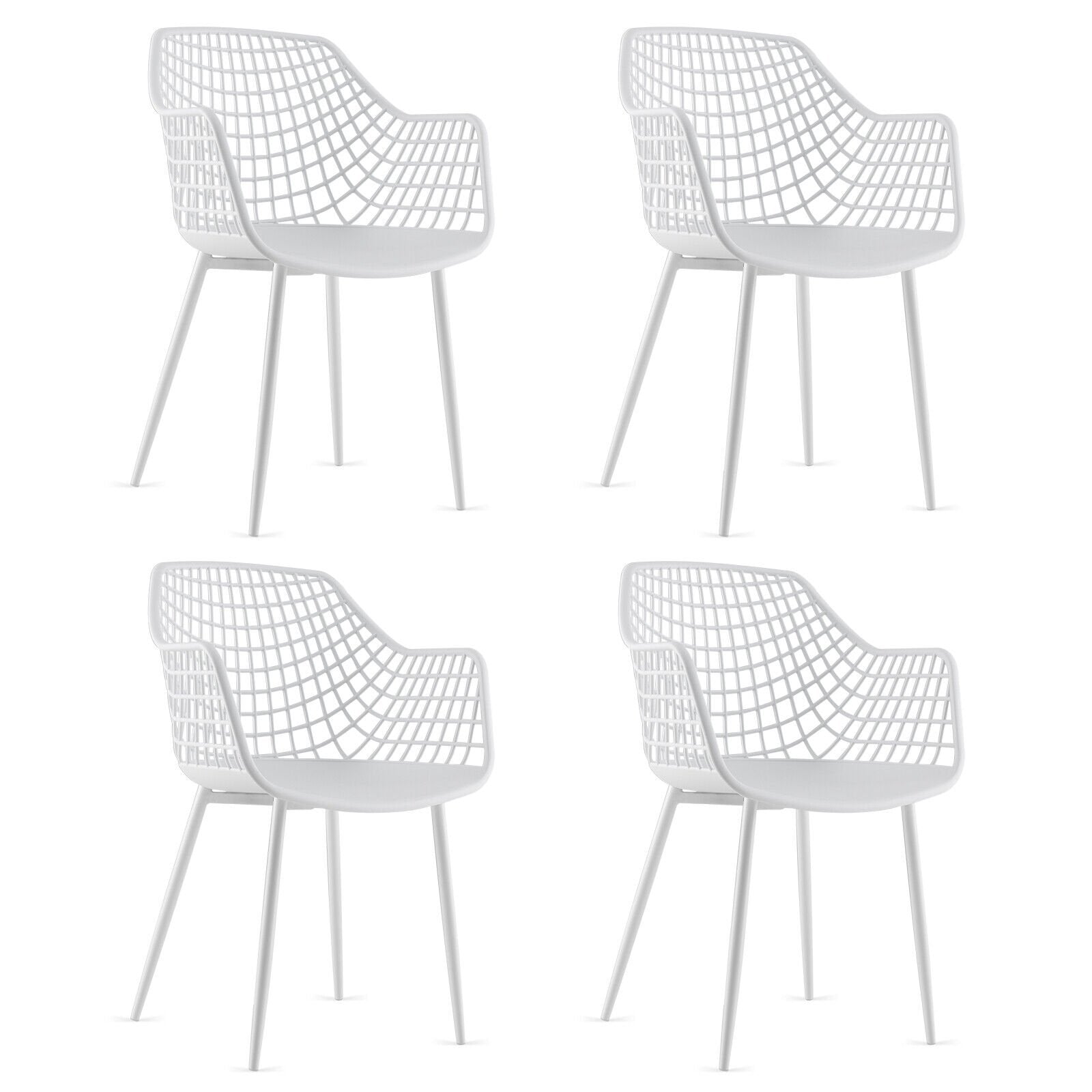 Set of 4 Heavy Duty Modern Dining Chair with Airy Hollow Backrest, White Dining Chairs   at Gallery Canada