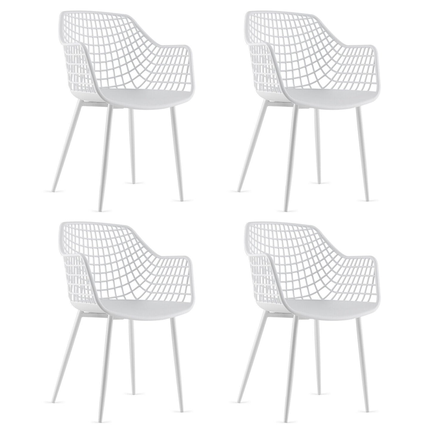 Set of 4 Heavy Duty Modern Dining Chair with Airy Hollow Backrest, White Dining Chairs   at Gallery Canada