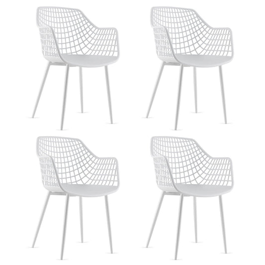 Set of 4 Heavy Duty Modern Dining Chair with Airy Hollow Backrest, White Dining Chairs   at Gallery Canada