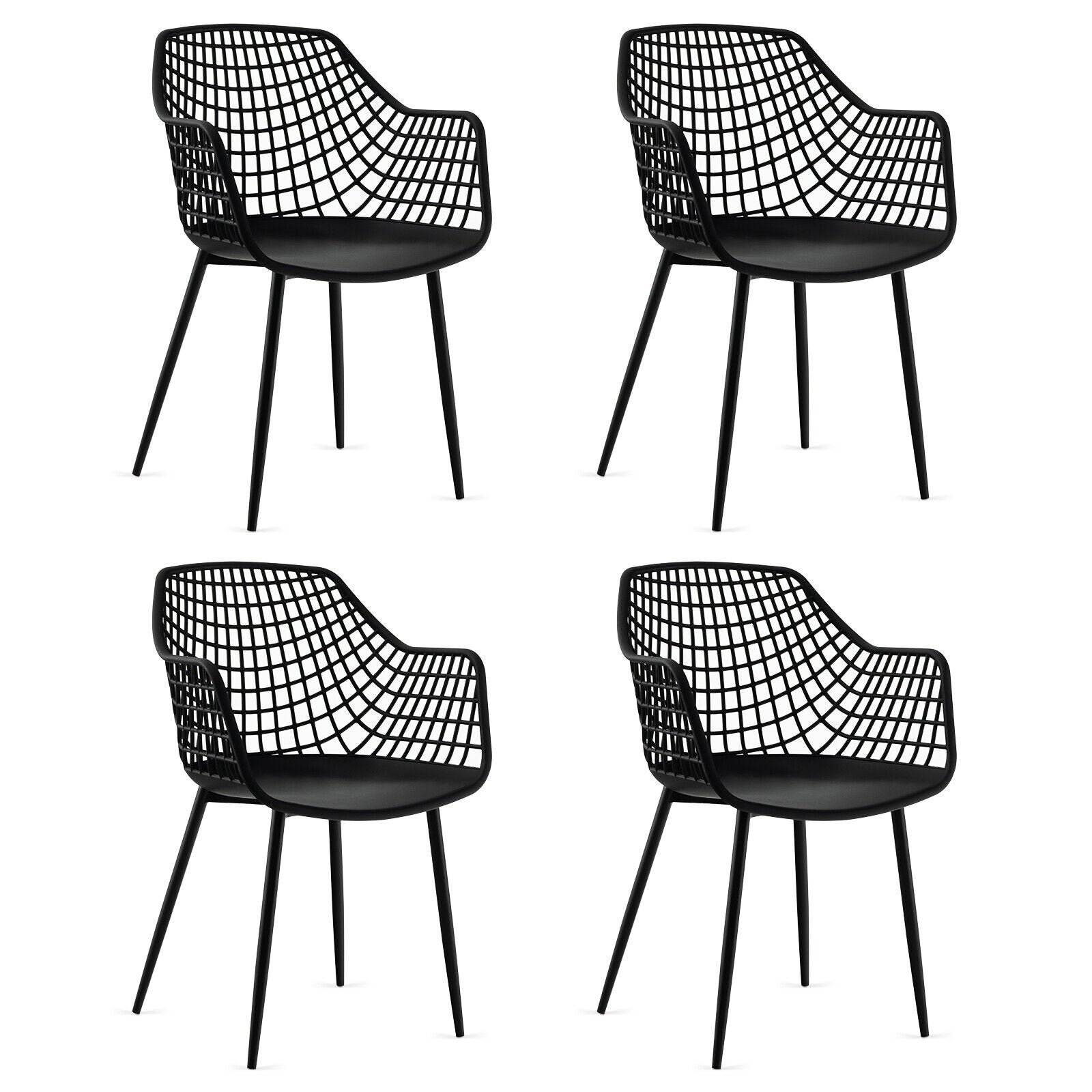 Set of 4 Heavy Duty Modern Dining Chair with Airy Hollow Backrest, Black Dining Chairs   at Gallery Canada