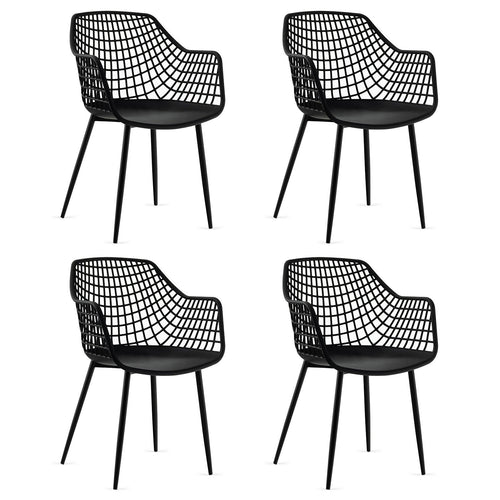 Set of 4 Heavy Duty Modern Dining Chair with Airy Hollow Backrest, Black