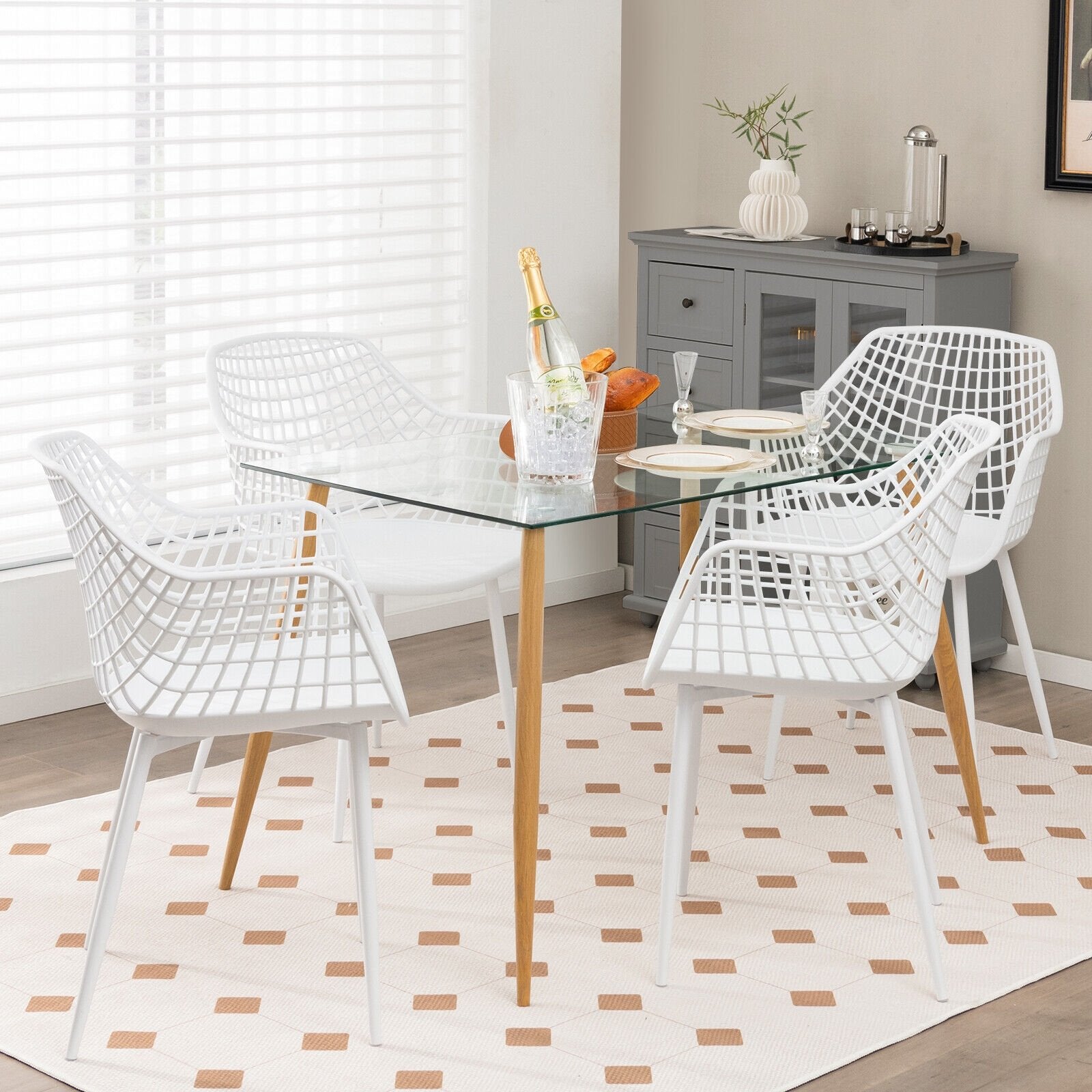 Set of 4 Heavy Duty Modern Dining Chair with Airy Hollow Backrest, White Dining Chairs   at Gallery Canada