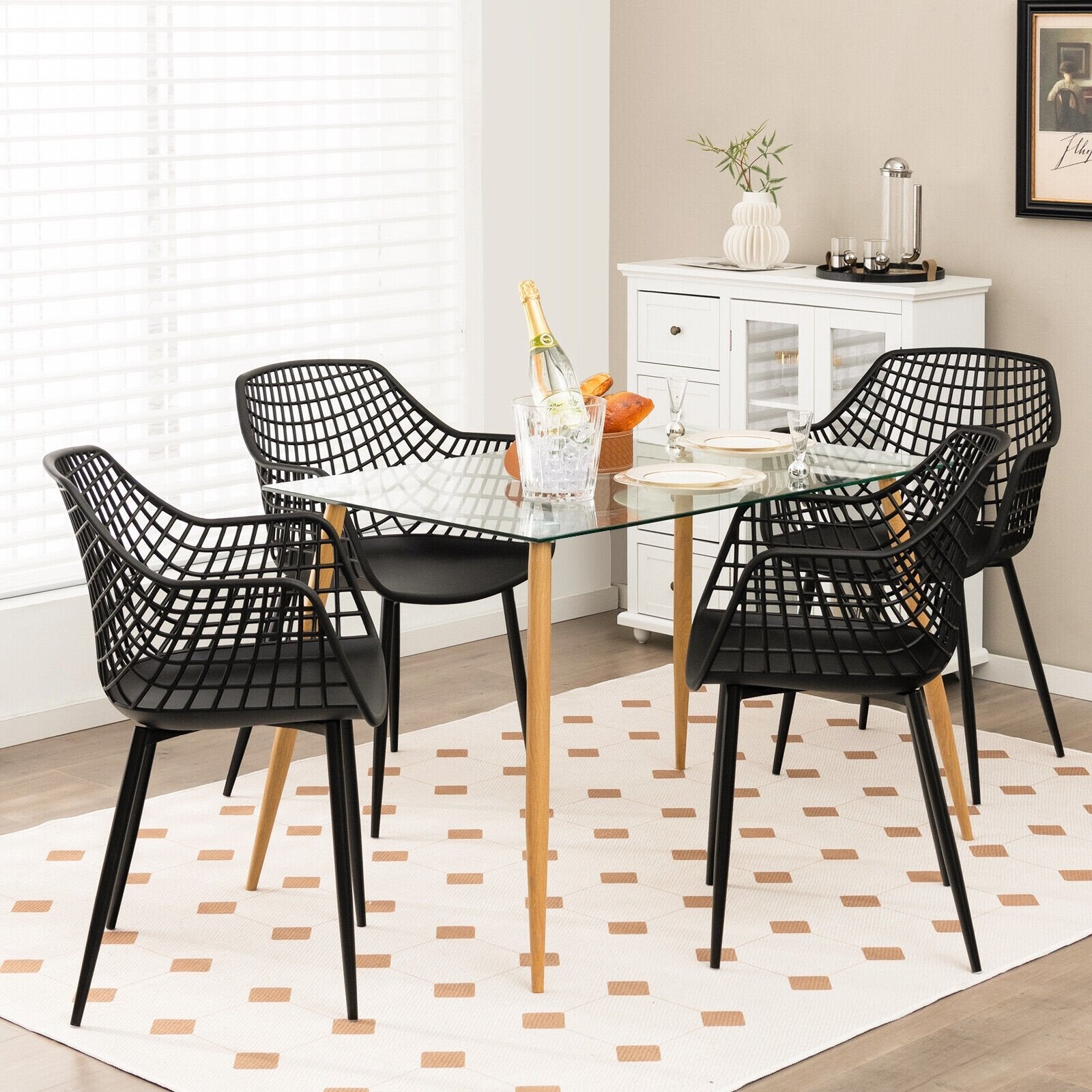 Set of 4 Heavy Duty Modern Dining Chair with Airy Hollow Backrest, Black Dining Chairs   at Gallery Canada