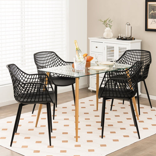 Set of 4 Heavy Duty Modern Dining Chair with Airy Hollow Backrest, Black