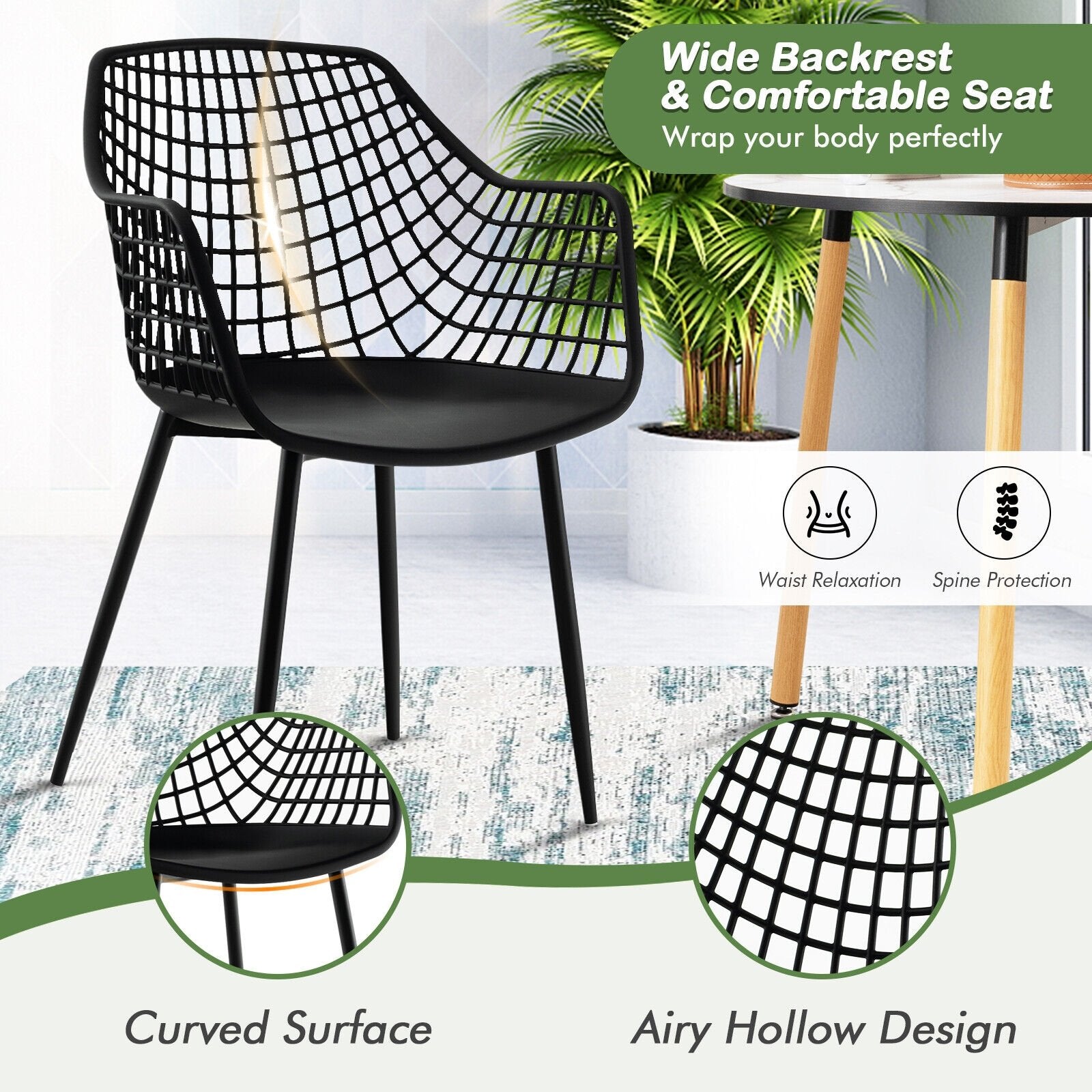 Set of 4 Heavy Duty Modern Dining Chair with Airy Hollow Backrest, Black Dining Chairs   at Gallery Canada