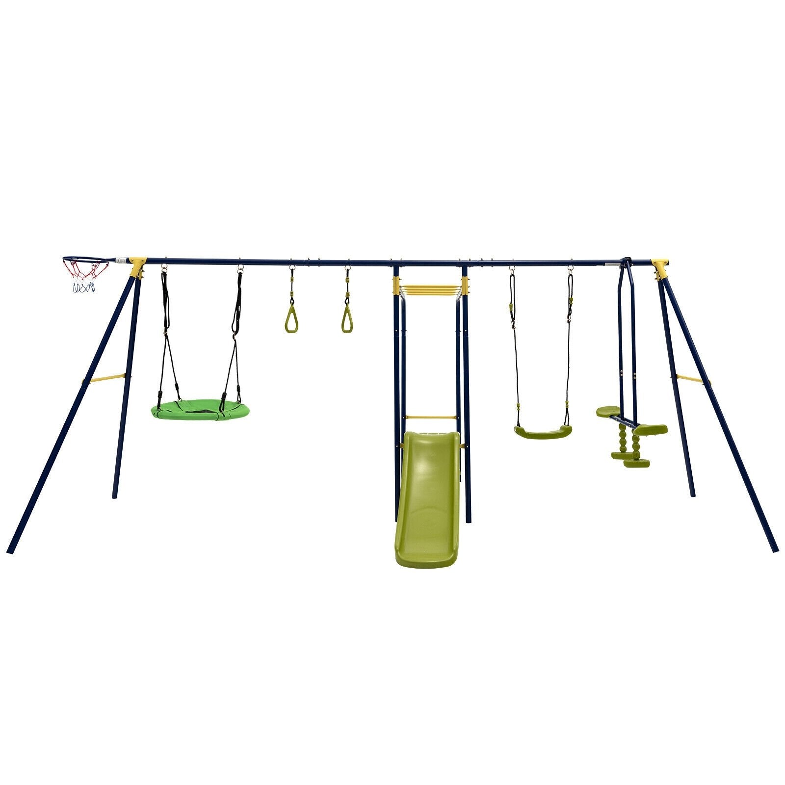 7-in-1 Stable A-shaped Outdoor Swing Set for Backyard, Blue Swing & Playsets at Gallery Canada