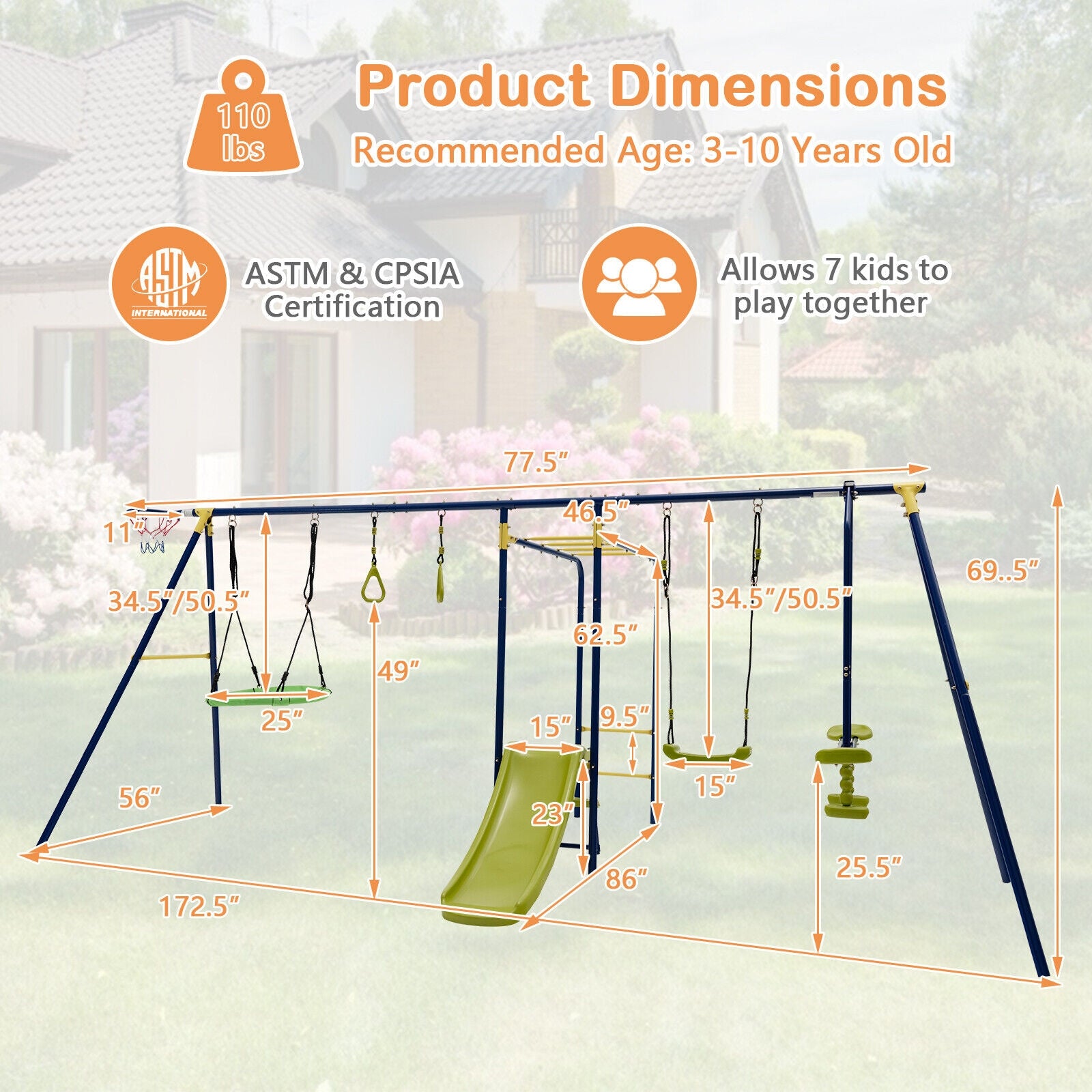 7-in-1 Stable A-shaped Outdoor Swing Set for Backyard, Blue Swing & Playsets at Gallery Canada