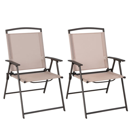 Set of 2 Patio Dining Chairs with Armrests and Rustproof Steel Frame, Beige - Gallery Canada