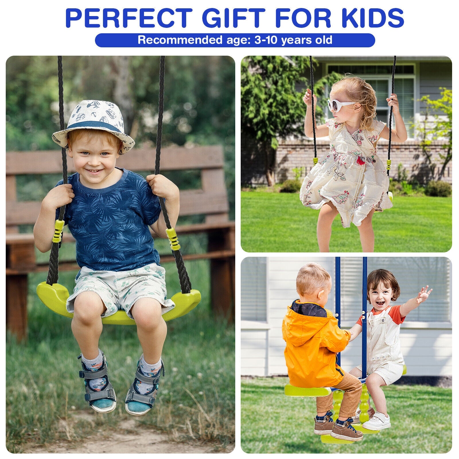 440 Pounds Kids Swing Set with Two Swings and One Glider, Blue Swing & Playsets at Gallery Canada