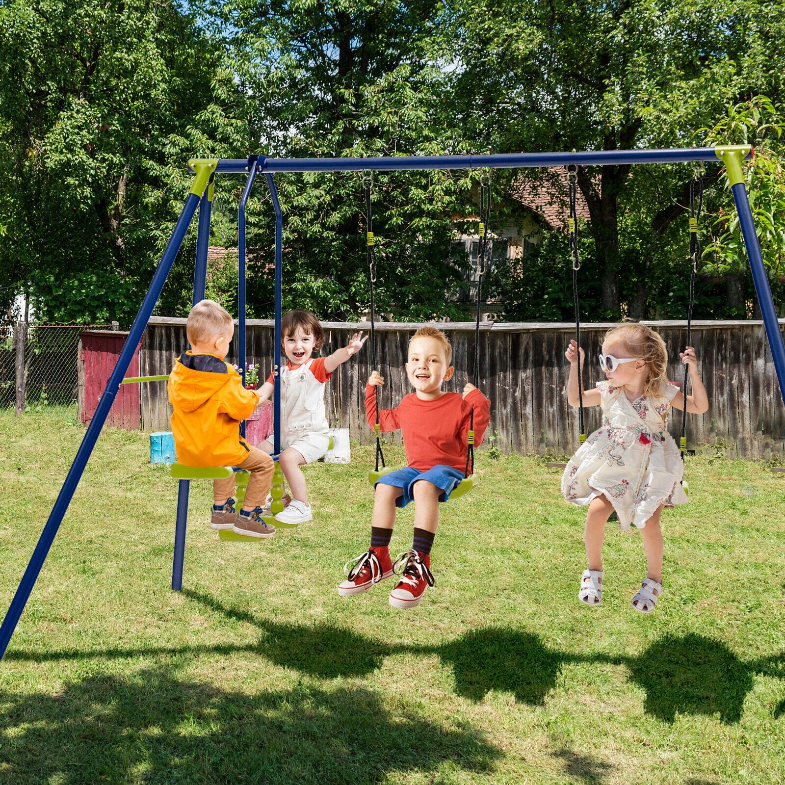 440 Pounds Kids Swing Set with Two Swings and One Glider, Blue Swing & Playsets at Gallery Canada