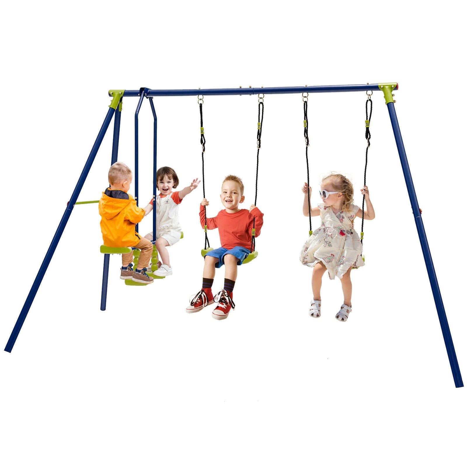 440 Pounds Kids Swing Set with Two Swings and One Glider, Blue - Gallery Canada