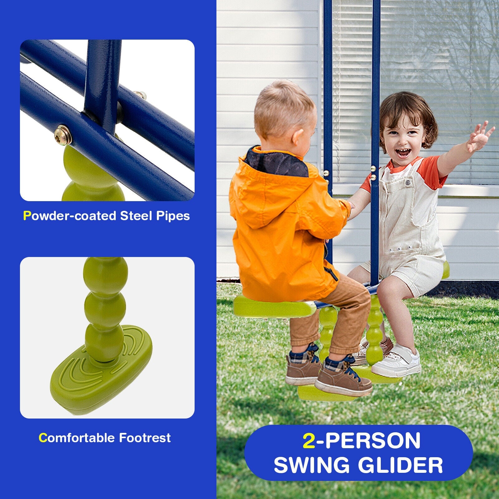 440 Pounds Kids Swing Set with Two Swings and One Glider, Blue Swing & Playsets at Gallery Canada